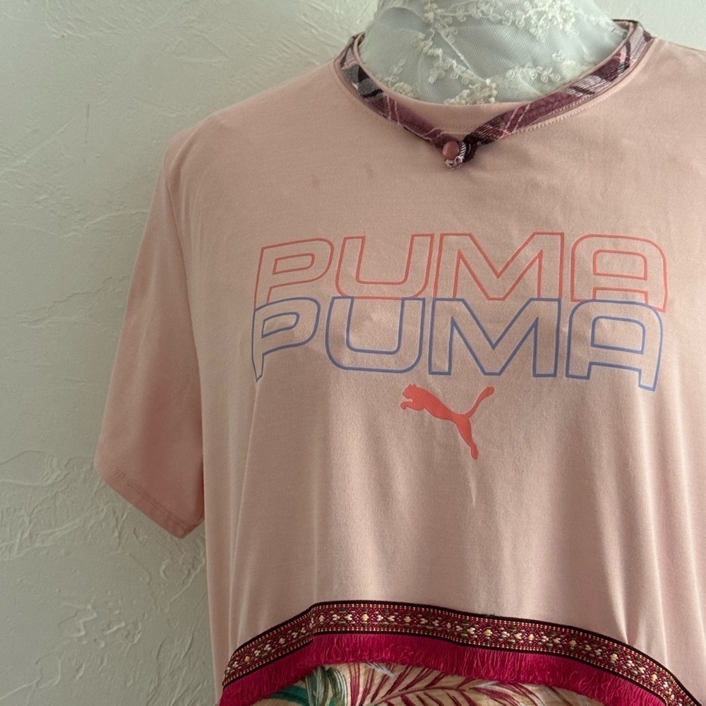 Upcycled Tunic Top Pink Plaid Knit Bottom Boho Mixed Media XL - Picture 5 of 12